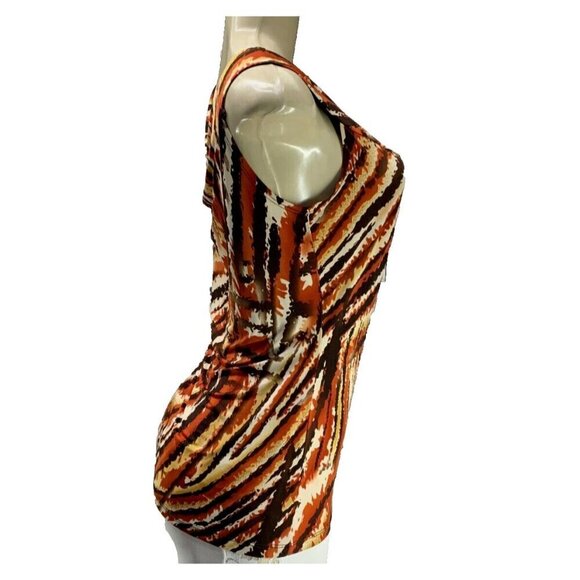 Vintage Suzie S Coral-Brown Swirl Lines Print V-Knotted Neckline Sleeveless Top - Picture 3 of 6